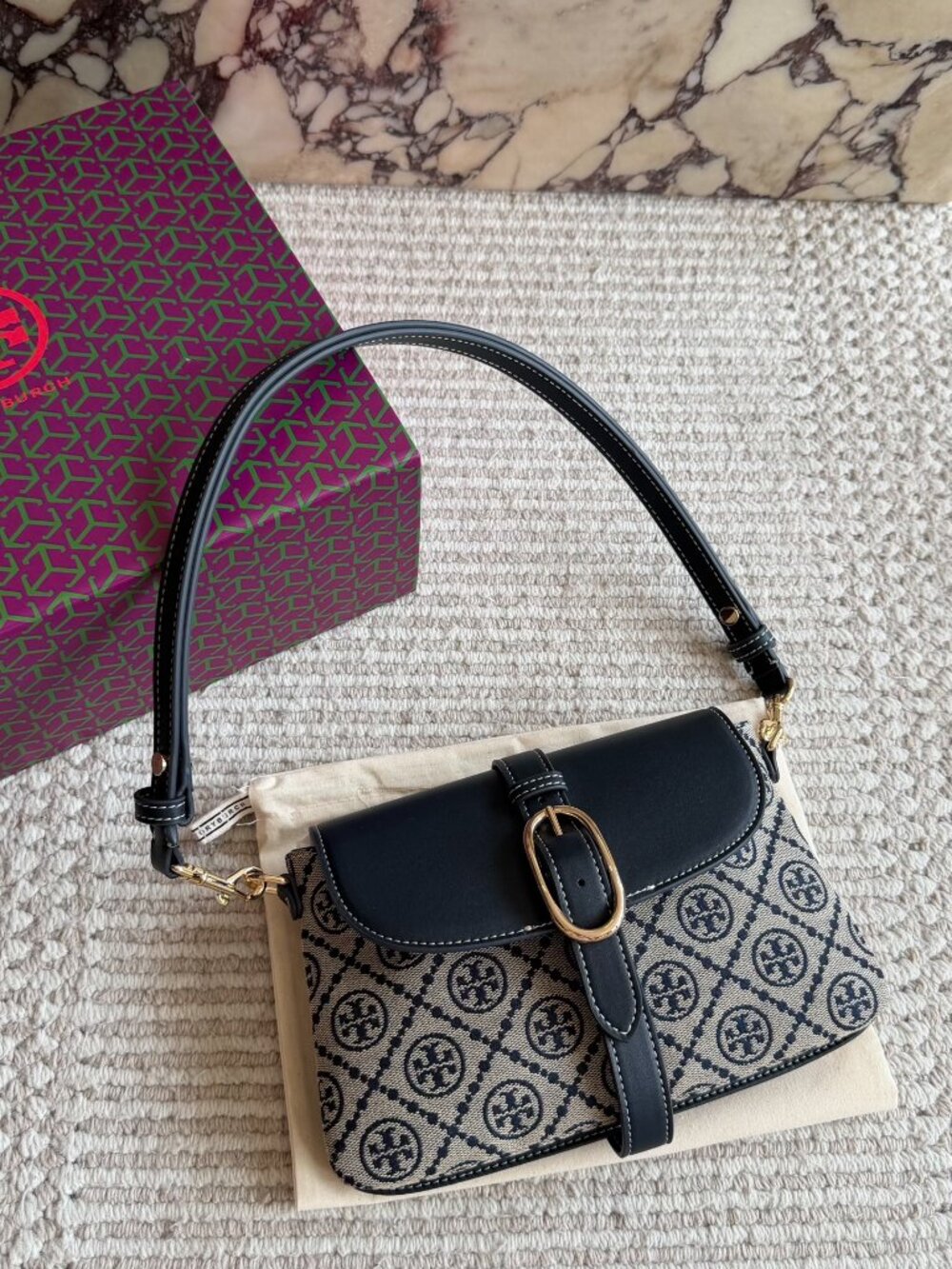 Tory Burch T Monogram Jacquard Flap Shoulder Bag